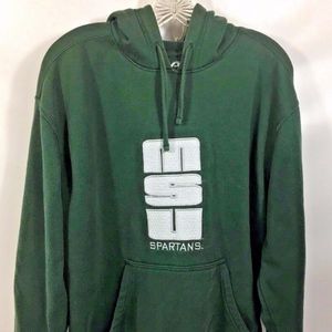 Vintage Pro Player Green MSU Spartans Hoodie W-Ties Single Hand-Pocket Large